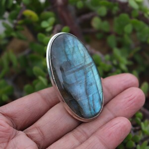 Blue Flash Labradorite Ring, 925 Sterling Silver, Oval Statement Ring, Handmade Boho Gemstone Jewelry, Gift for Her
