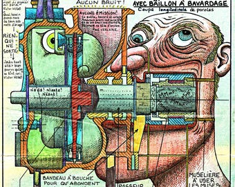 Juego de palabras visual - Díptico - | Turbina para desentrañar | 2 láminas artísticas de un dibujo técnico auténtico de 1958 | MESMIN Padre e Hijo