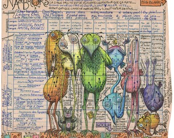 Juego de palabras visual - Díptico - | Los Nazebroks | 2 láminas artísticas a partir de un dibujo técnico auténtico de 1958 | MESMIN padre e hijo
