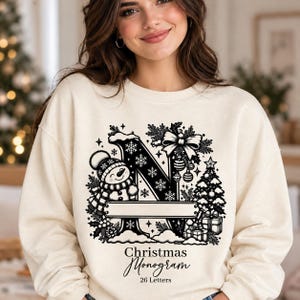 Pacchetto di monogrammi natalizi in formato SVG, alfabeto di 26 lettere dalla A alla Z, monogrammi natalizi in formato PNG, file di taglio natalizi per Cricut