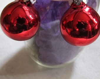 Christmas Earrings, Ball Type Earrings, Christmas Red, Lady's Dangle, French Hook, Slightly larger than 1/2", Round, Circle