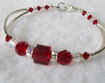 Ruby Red Crystal Lady's Bracelet, Christmas Gift,  July Birthstone, Swarovski  Crystals, Crystal Rondells, Great Gift