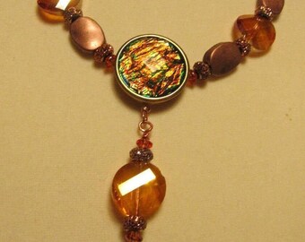 Copper Necklace, Lady's Necklace, Amber Beads,  Copper Beads, Handmade, Pendant 1" x 3",Lady's Copper Necklace, Necklace 24",