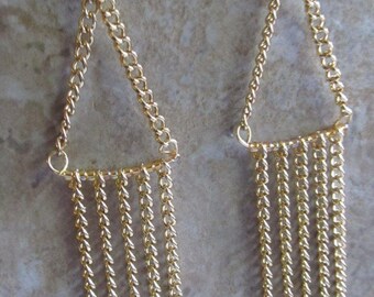 Chain Earrings, Lady's Dangle Earrings, Triangle Earrings, Plated Silver Earrings, Plated Silver Chain, Lady's Chain Earrings