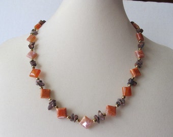 Gentleman's Necklace, Lady's Necklace, Unisex, Orange  Diamond Shaped Jasper, Brown Jasper Chips, 20"length