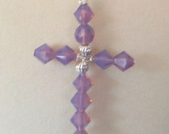 Cyclamen Opal Crystal Cross Necklace, Opaque Lavendar,  Handmade Cross Pendant, Lady's Necklace, Cross Pendant,  Great Gift