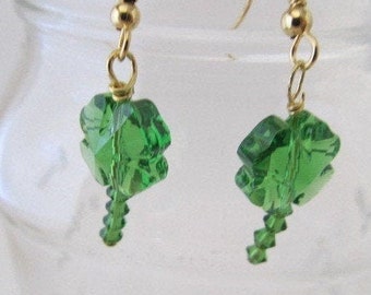 Shamrock Earrings, Lady's Earrings,  Fern Green, Touch of Green, Gold Plate Lady's Earrings, green earrings, St. Patrick's Day, St. Paddy's