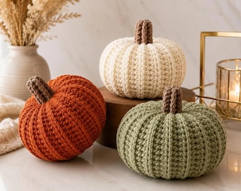 Häkelanleitung für Kürbisse in 3 Größen, anfängerfreundliche Herbstdeko (PDF-Download)