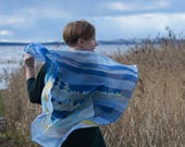 Square silk scarf, hand painted scarves, sailboat scarf blue, sailor gift, nautical gifts, silk art - made TO ORDER