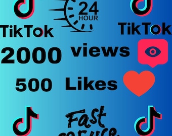 TikTok-tillväxtfrämjande tjänst, 2000 visningar och 500 gilla-markeringar. Marknadsföring i sociala medier, viral videoökning, ökat engagemang, innehållsexponering.