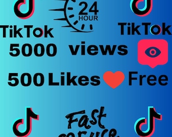 TikTok-tillväxtfrämjande tjänst, 5000 visningar och 500 gilla-markeringar Marknadsföring i sociala medier, viral videoökning, ökat engagemang, innehållsexponering