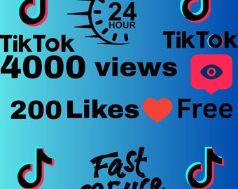 TikTok-tillväxtfrämjande tjänst, 4000 visningar och 200 gilla-markeringar. Marknadsföring i sociala medier, viral videoökning, ökat engagemang, innehållsexponering.