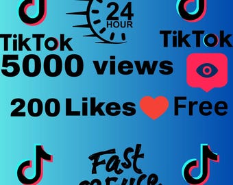 TikTok-tillväxtfrämjande tjänst, 5000 visningar och 200 gilla-markeringar. Marknadsföring i sociala medier, viral videoökning, ökat engagemang, innehållsexponering.
