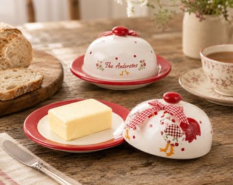 Handmade Ceramic Chick Butter Dish, Personalized Engraved Butter Plate, Bow Hand-Painted Kitchenware, Rustic Cute Kitchen, Birthday Gift