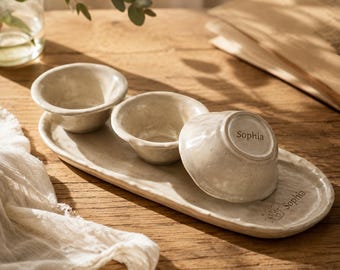 Handmade Ceramic Tray, Small Bowls, Rustic Stoneware Serving Platter, Minimalist Japanese Pottery for Kitchen Decor, Dinner Party