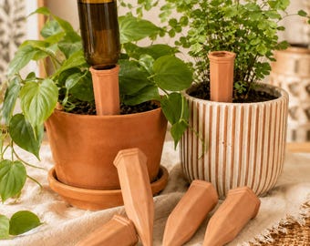 Handmade Terracotta Olla Watering Spikes,Slow Release Indoor Plant Hydration,Indoor Plant Care,Eco Friendly Reuse Bottle,Rustic Garden Decor