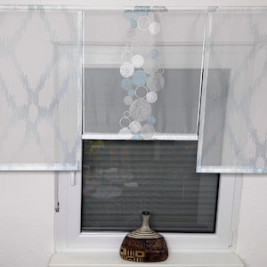 NIEUWE 3-delige set mini-paneelgordijnen, wit, zilver, blauw | Handgemaakt / Uniek | B: 3 x 60 cm