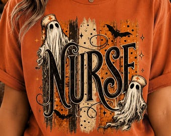 Halloween Nurse Ghost Png, Coquette CNA Png, Spooky Season Design, Striped Ghost Nurse Sublimation Png