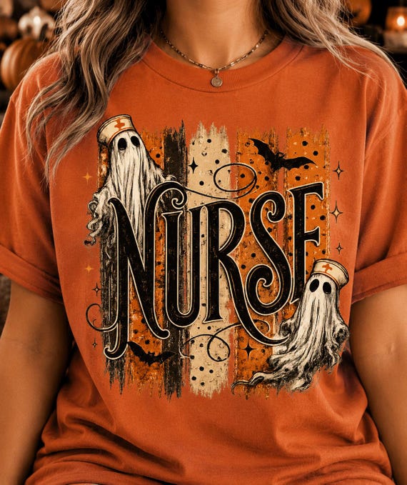 Halloween Nurse Ghost Png, Coquette CNA Png, Spooky Season Design, Striped Ghost Nurse Sublimation Png