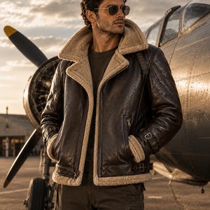 Chaqueta bomber B3 de aviador de la RAF para hombre, de piel de oveja auténtica – Abrigo de piloto de invierno con forro de borrego