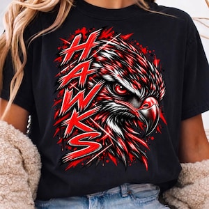 HAWKS PNG | Grunge Mascot Sublimation | Red Black Game Day Digital File