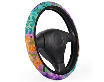Floral Car Steering Wheel Cover | Boho Rainbow Pattern