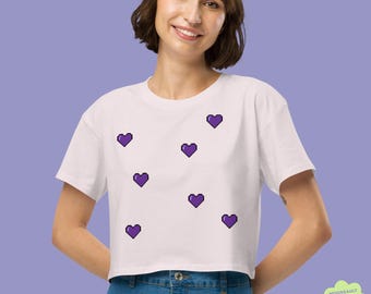 7 Purple Pixel Hearts Women’s crop top