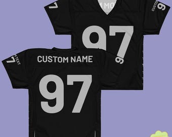 Gepersonaliseerde zwarte unisex voetbalshirt aangepaste naam, aangepast nummer