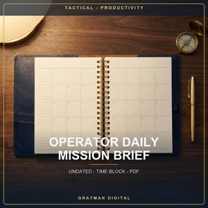 Operator Daily Planner Printable Undated | Productivity Mission Brief & Time Block Planner (PDF)