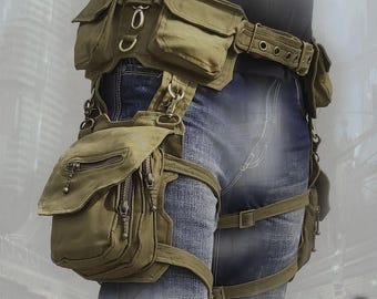 Protector Belt ~ double cargo pocket apocalyptic festival burning man thigh waist belt bag - unisex