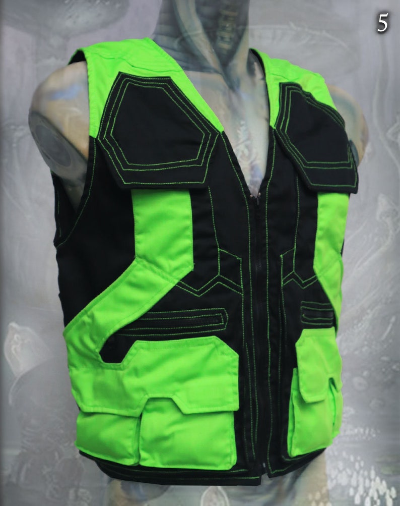 Tectonic Vest men utility multipocket tactical travel cargo adventure vest 5. Black - UV-Lime