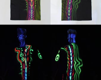 Airbrush T-S - neon fluorescent psy UV reactive psytrance festival Goa psychedelic t-shirts