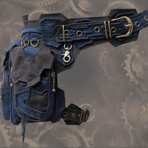 Pasek Mechaniczny w stylu steampunkowym, pas biodrowy z kieszenią na udzie 3. black-navy