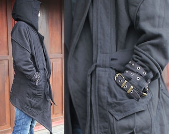 Saracen Jacket ~ black assassin hoodie apocalyptic medieval gothic