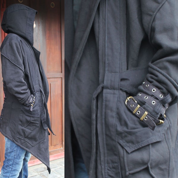 Saracen Jacket ~ black assassin hoodie apocalyptic medieval gothic