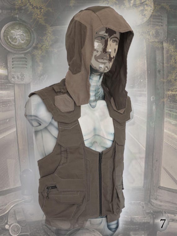 Teleporter hooded Tech Vest multi pockets cyber futuristic clothing for men - Main Image