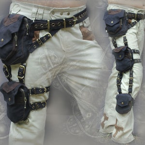 Trail Tracker Belt - triple one leg pocket grip belt - cosplay steampunk style extension hip waist pocket thigh bags belt