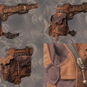 Pasek Mechaniczny w stylu steampunkowym, pas biodrowy z kieszenią na udzie 5. brown-hazel