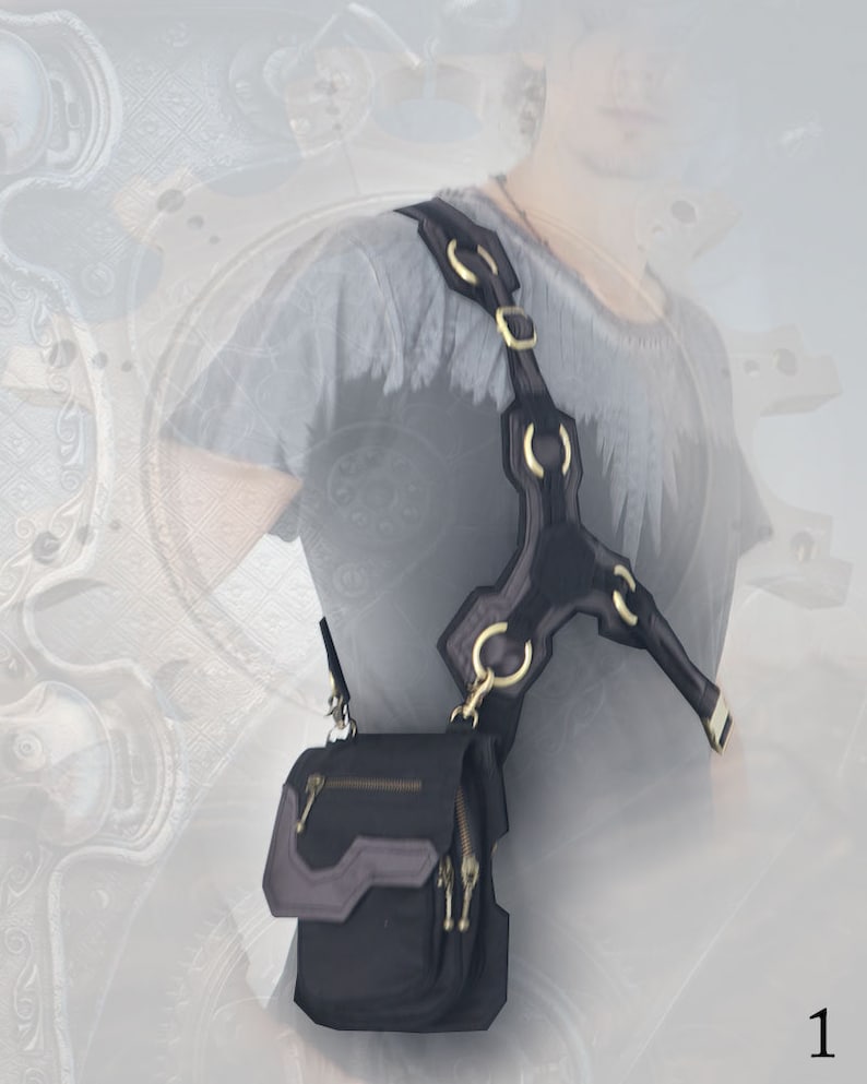 Pode incluir: Uma bolsa de ombro de couro preto com um design de al&ccedil;a exclusivo com v&aacute;rios an&eacute;is de metal. A bolsa tem um fecho de z&iacute;per e uma aba com uma fivela.
