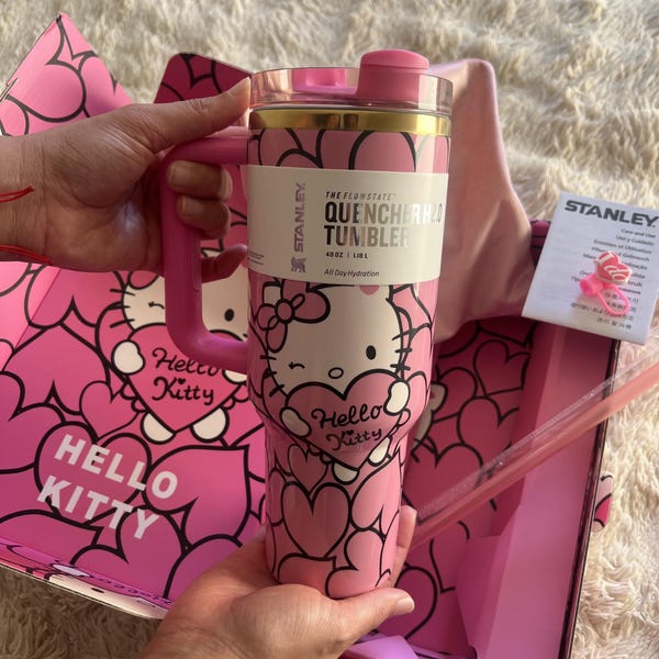 Stanley Quencher 40oz Cup – Hello Kitty and Stitch Edition | Insulated Stainless Steel Tumbler | Unique Gift Idea