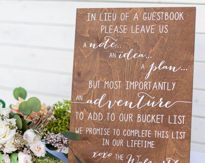 Wedding Bucket List Sign Wedding Guestbook Alternative Wood Etsy