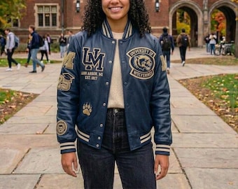 Custom Leather Jacket For Women Vintage Coat  Personalized Chenille Patches & Embroidered  Gift For Her Motorcycle Streetwear Jacket
