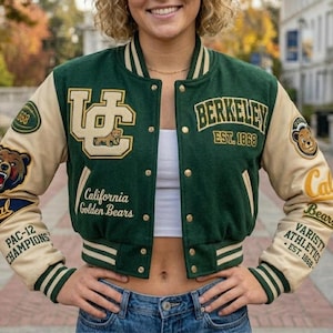 Handmade  Cropped Varsity Jacket, Custom Chenille Patches & Embroidered Letterman Bomber Coat Vintage Style