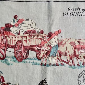 Vintage Early Australian Transport Kitchen Cloth Greetings from Gloucester N S W Gray Linen Piece Designed in Australia, by Ross. image 4