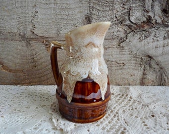 Vintage Stoneware, Small, Bistro Wine Jug. Typical French Barrel Shaped Wine Pitcher. Contains 0.25 liter.