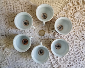 Vintage Set of 6 Small Cups with Seeing Eye in the Bottom. Special Cups to Serve a Digestive after Dinner.