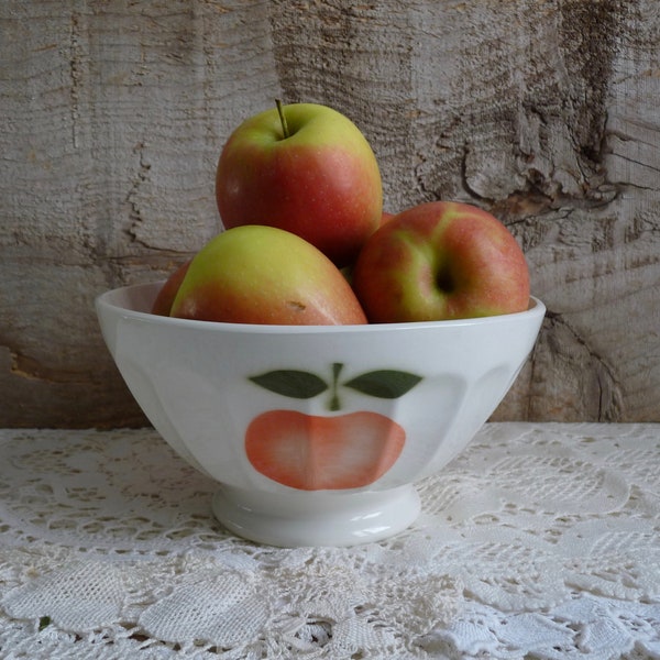 Bol de petit-déjeuner vintage français, EXTRA GRAND. Bol en céramique avec motif pomme. Grand bol à café.