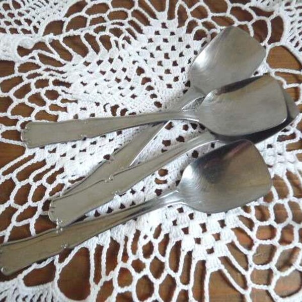Vintage Set of 4 DESSERT SPOONS, Square formed spoons, Stainless Steel.