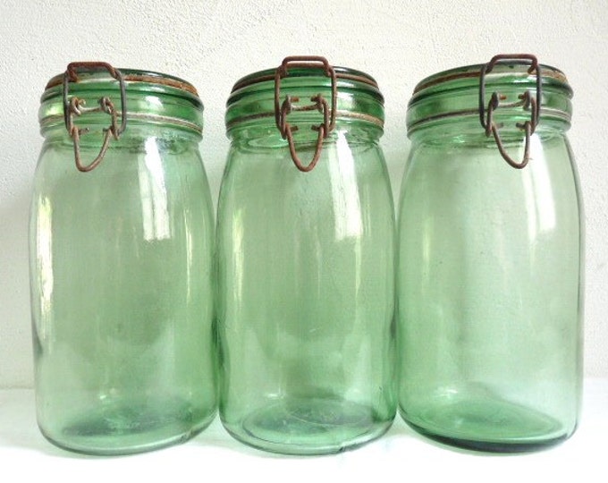 1 Antique FRENCH CANNING JAR Green Glass Vintage French Etsy