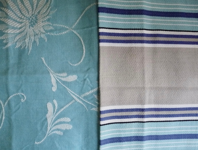 Set 38R: 6 Pieces Covers 0.80 m2. 6 Different Pieces Vintage French Damask and Striped Ticking Bundle in Shades of Blue